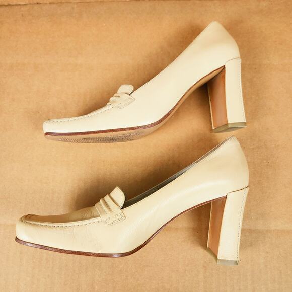 Via Spigia Square Toe Loafer Med Block Heel Butter Yellow Leather Women’s SZ 8 - Picture 8 of 13